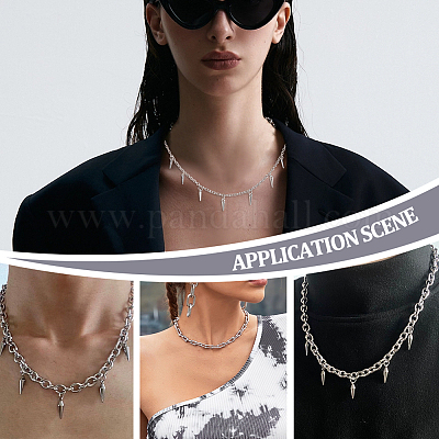 5 шт. ожерелье с подвеской в виде шипа и кисточки из цинкового сплава в стиле хип-хоп NJEW-UN0001-56-1