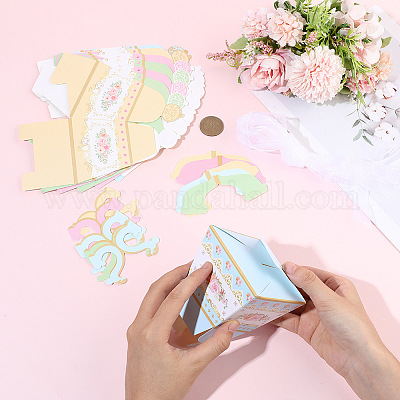 12 шт. 4-цветные 3D-бумажные подарочные коробки для конфет в форме чайника с цветочным принтом и лентой&nbsp;DIY-SP0006-39-1