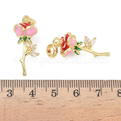Европейские подвески-шармы с цветком розы из латуни и эмали KK-L256-09G-1