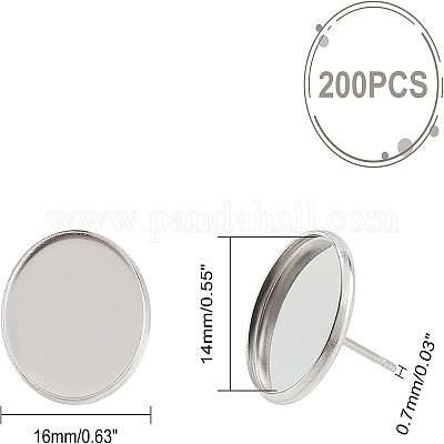200 шт. плоские круглые серьги-гвоздики из нержавеющей стали 304 STAS-UN0046-79-1