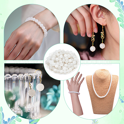 Круглые натуральный белый нефрит бисер пряди G-NB0005-14A-1