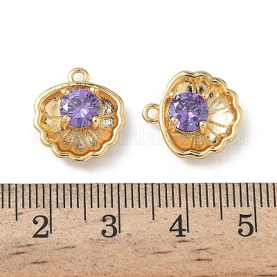 Подвески в форме ракушки из латуни с микропаве из кубических цирконий KK-Z136-56G-02-1