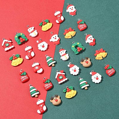 48шт 12 стиля рождественская тема непрозрачные подвески из смолы RESI-FS0001-73-1