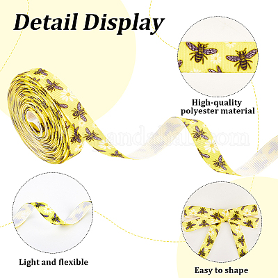Полиэстеровые ленты с принтом пчел&nbsp;SRIB-WH20020-018C-1