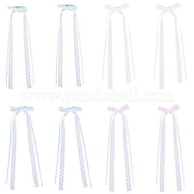 8 шт. 4-х цветные кружевные банты из полиэстера с заколками для волос из кожи аллигатора PHAR-CY0001-01-1