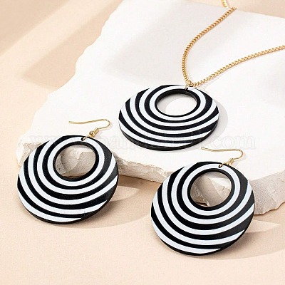 Комплект из круглого акрилового кулона в стиле бохо с узором «зебра» и висячих серег FS-WG10A75-01-1