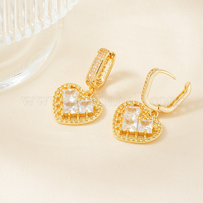 Элегантные полые серьги-кольца в форме сердца из латуни с прозрачным кубическим цирконием CD2189-2-1