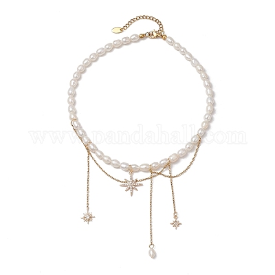 Ожерелья из натурального культивированного пресноводного жемчуга и рисовых бусин NJEW-JN05224-1