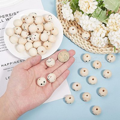 60 шт. 6 стиля необработанных бусин из натурального дерева с принтом WOOD-GL0001-13B-1