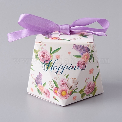 紙ギフトボックス リボン付き 誕生日結婚式パーティーチョコレートキャンディギフトボックス 花柄 ライラック 5 9x7 85x7 95mmの通販 Jp Pandahall Com