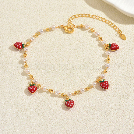 Браслеты на ногу из богемской латуни с кисточками из красной эмали и искусственным жемчугом BD6546-5-1