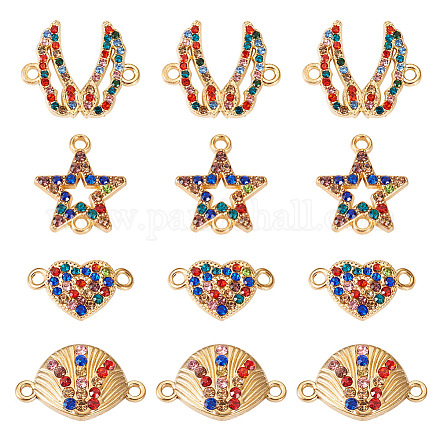 Pandahall 20Pcs 4 Styles Alloy Colorful Rhinestone Connector Charms FIND-TA0003-33-1