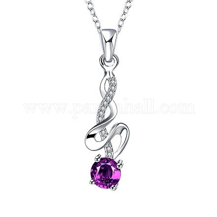 Silver Plated Brass Cubic Zirconia Helix Pendant Necklaces NJEW-BB03000-C-1