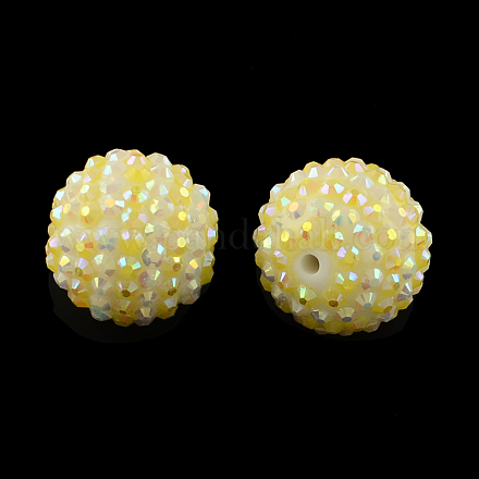 Perles rondes en strass en résine de couleur AB RESI-S313-32x34-01-1