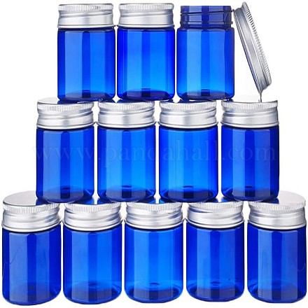50gの空のペットプラスチック詰め替えクリームジャー  ポータブル化粧品容器  アルミネジキャップ付き  ブルー  4.95x4.8cm 容量：50g MRMJ-WH0054-03B-1