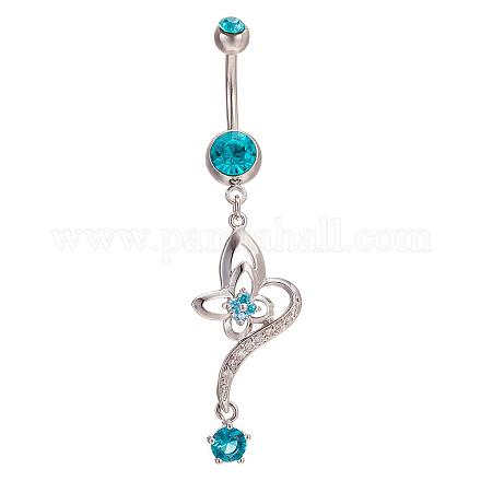Piercing Jewelry Platinum Plated Brass Rhinestone Butterfly Navel Ring Belly Rings AJEW-EE0001-92B-1