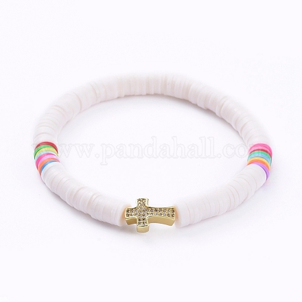 Handgefertigte Heishi Perlen Stretch Armbänder aus Fimo BJEW-JB05090-01-1