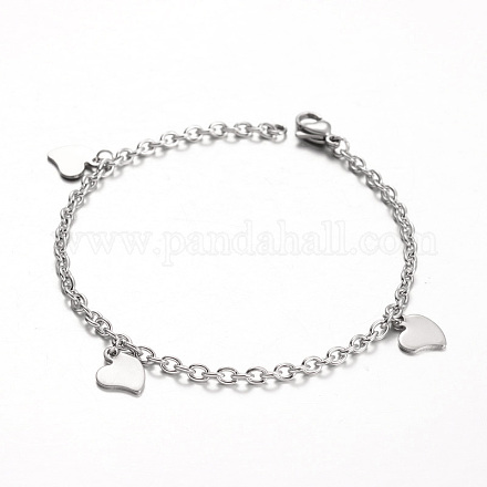 Bracelets avec breloque de cœur en 304 acier inoxydable BJEW-L567-02P-1