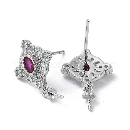 Фурнитура для сережек-гвоздиков с ромбами из латуни с кубическим цирконием KK-B087-04P-1-1