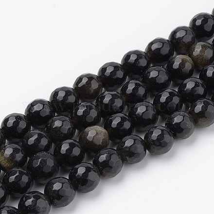 Natural Golden Sheen Obsidian Beads Strands G-Q462-104-6mm-1