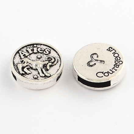 Antique Silver Plated Tibetan Style Flat Round Alloy Slide Charms X-TIBEB-Q063-12AS-NR-1
