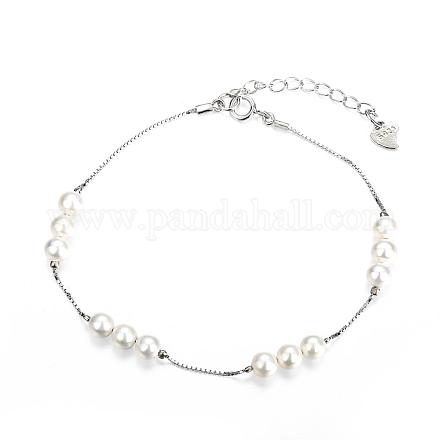Elegantes 925 de concha de plata de ley de abalorios pulseras de perlas BJEW-BB03051-1