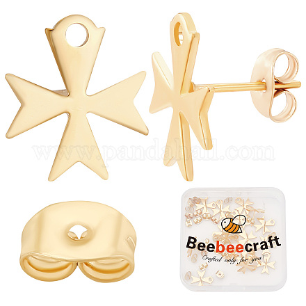Beebeecraft 1 Box 30Pcs Flower Stud Earring Findings with Hole 24K Gold Plated Earring Post with Hole and 30Pcs Plastic Ear Nuts for Mother's Day Spring Bank Holidays DIY Earrings Jewelry Making STAS-BBC0001-71-1
