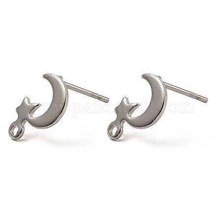 Accessoires de boucles d'oreilles à tige en acier inoxydable en forme de lune et d'étoile 201 STAS-Q251-04P-1
