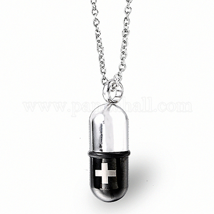 Medical Theme Pill Shape Stainless Steel Pendant Necklaces with Cable Chains JS1441-2-1