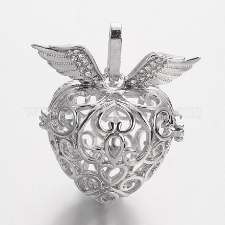 Eco-Friendly Rack Plating Brass Hollow Heart with Wing Cage Pendants KK-M176-06P-NR-1