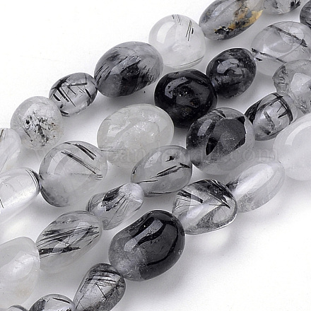 Naturale nero rutilato perle di quarzo fili G-Q952-10-6x8-1