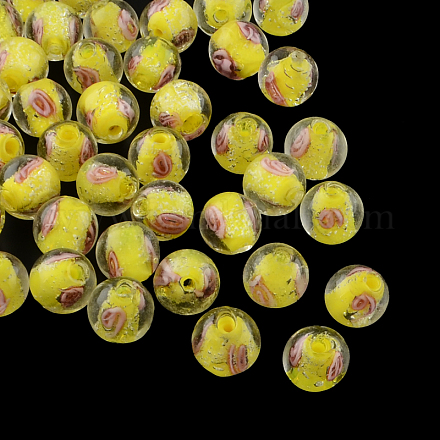 Handmade Luminous Inner Flower Lampwork Beads LAMP-R129-8mm-02-1