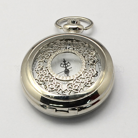 Vintage Hollow Flat Round Zinc Alloy Quartz Watch Heads for Pocket Watch Pendant Necklace Making WACH-R005-32-1