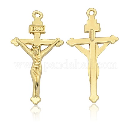 Nickel- und bleifreie Kruzifix-Kreuzanhänger aus goldener Legierung für Osterschmuck PALLOY-J219-056-NR-1