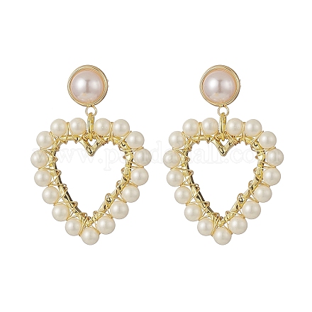 Orecchini a perno pendenti con perle di conchiglia avvolte EJEW-TA00206-1