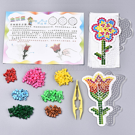 DIY 380 個チューブ ヒューズ ビーズ キット  2個の花abcプラスチックペグボード付き  2個アイロン紙  1のPCのプラスチック製のビーズピンセット  チューリップの花柄  ミックスカラー  5x5mm  穴：3mm DIY-N002-004-1