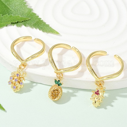 Кольца-манжеты с фруктовой тематикой из латуни с микропаве из кубических цирконий для женщин RJEW-U057-07G-1