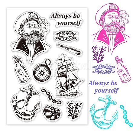 GLOBLELAND Sailing Captain Clear Stamps Anchor Adventure Transparent Silicone Stamp for Card Making Decoration and DIY Scrapbooking DIY-WH0167-56-195-1