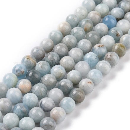 Chapelets de perles en aigue-marine naturelle G-F641-02-8mm-01A-1