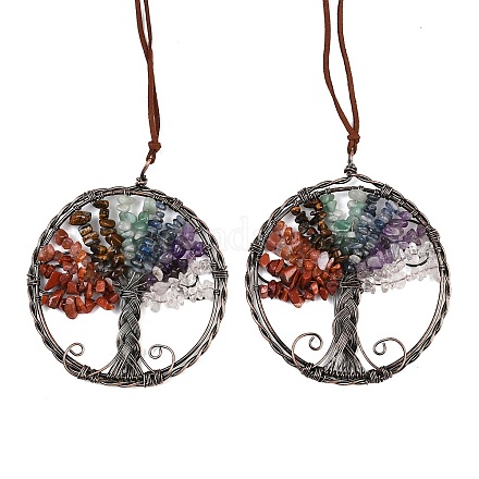 Подвесные украшения из латуни и натуральных драгоценных камней чакры HJEW-Z007-05R-07-1