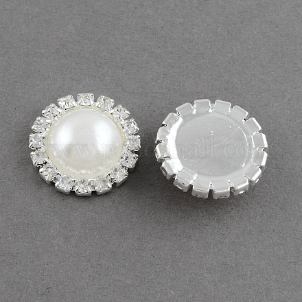 Cabochons brillants de demi-rond en laiton en plastique ABS avec perle d'imitation nacre RB-S020-07-A11-1