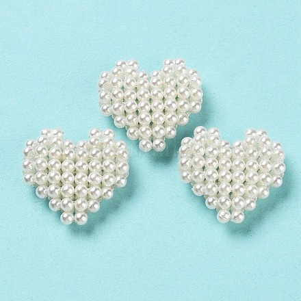 プラスチック製の模造真珠織りビーズ  ハート  ホワイトスモーク  23x23.5x7.5mm KY-G028-01-1