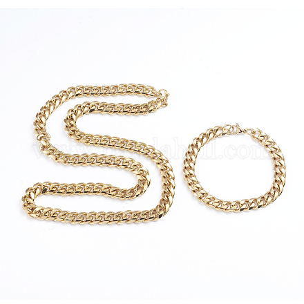Unisex 304 brazalete y collar de cadena de acero inoxidable conjuntos de joyas SJEW-L198-002G-1