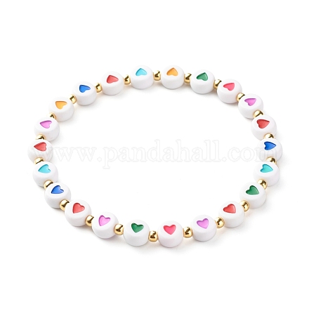 Bracelet extensible en perles acryliques opaques coeur pour adolescente femme BJEW-JB06860-1