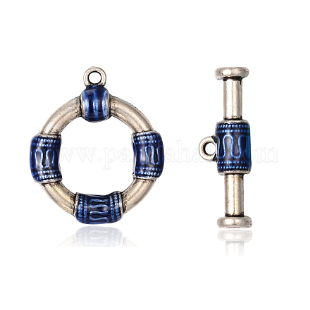 Antique Silver Plated Alloy Enamel Ring Toggle Clasps ENAM-J574-01AS-1
