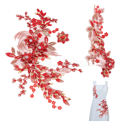 Benecreat 2 Stück 3D rote Blumen Perlen Patches PATC-BC0001-02B-1