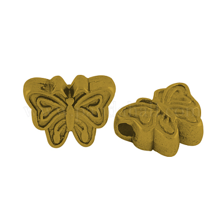 チベットのスタイル合金の蝶のビーズ  鉛フリー＆カドミウムフリー  アンティーク黄金  13x10x5mm  穴：2mm TIBEP-GC180-AG-RS-1