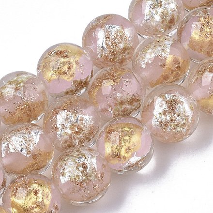 Cordes de perles de lampwork en sable dorées faites à la main FOIL-T003-01G-1
