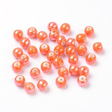 Perles rondes en porcelaine manuelles PORC-S489-6mm-07-1