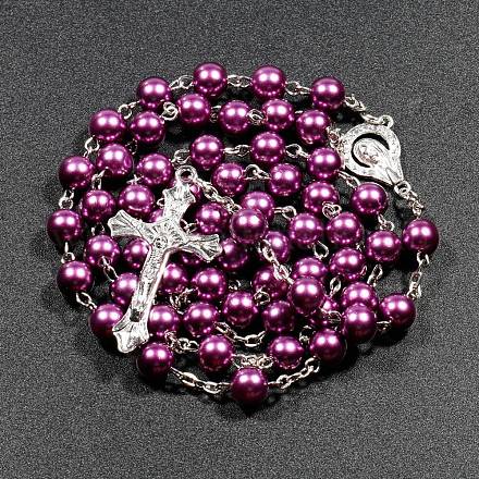 Collana con perle di rosario in plastica imitazione perla per Pasqua PW23031886840-1